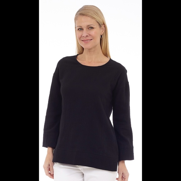 🆕Black Cotton Bubble Gauze Top - Picture 1 of 4